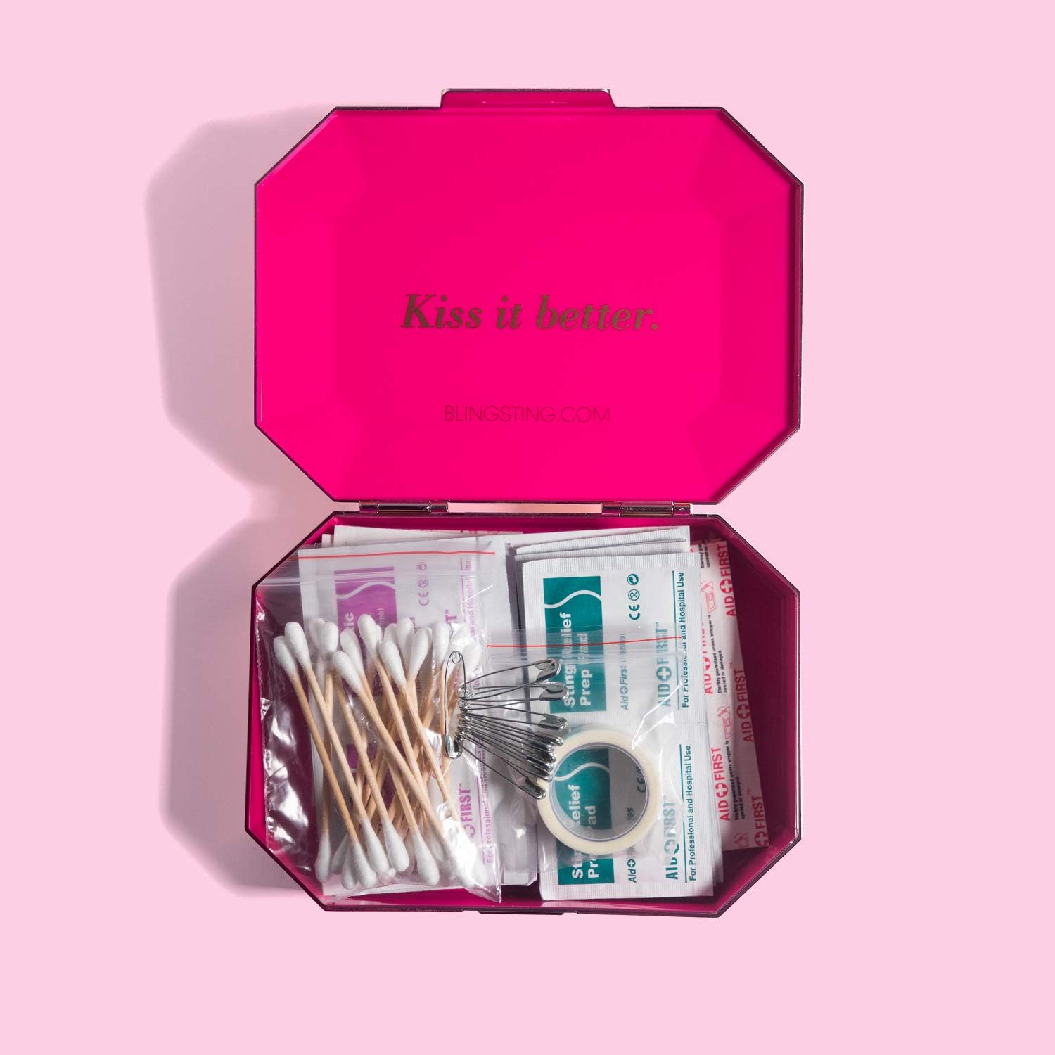 BlingSting First AID KIT - Rose Gold Clutch with 75 Essential Medical Supplies, Mini Compact Safety Emergency Case for Travel, Car, Moms, Office, School, Home, Outdoor Hiking, Camping, Backpacking: Sports & Outdoors