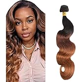T1B430 Body Wave Human Hair Bundles Ombre Brown 12 Inch 3 Tone Brown 1 Bundles Human Hair Extensions 100 Gram Per Bundle Unprocessed Virgin Double Weft