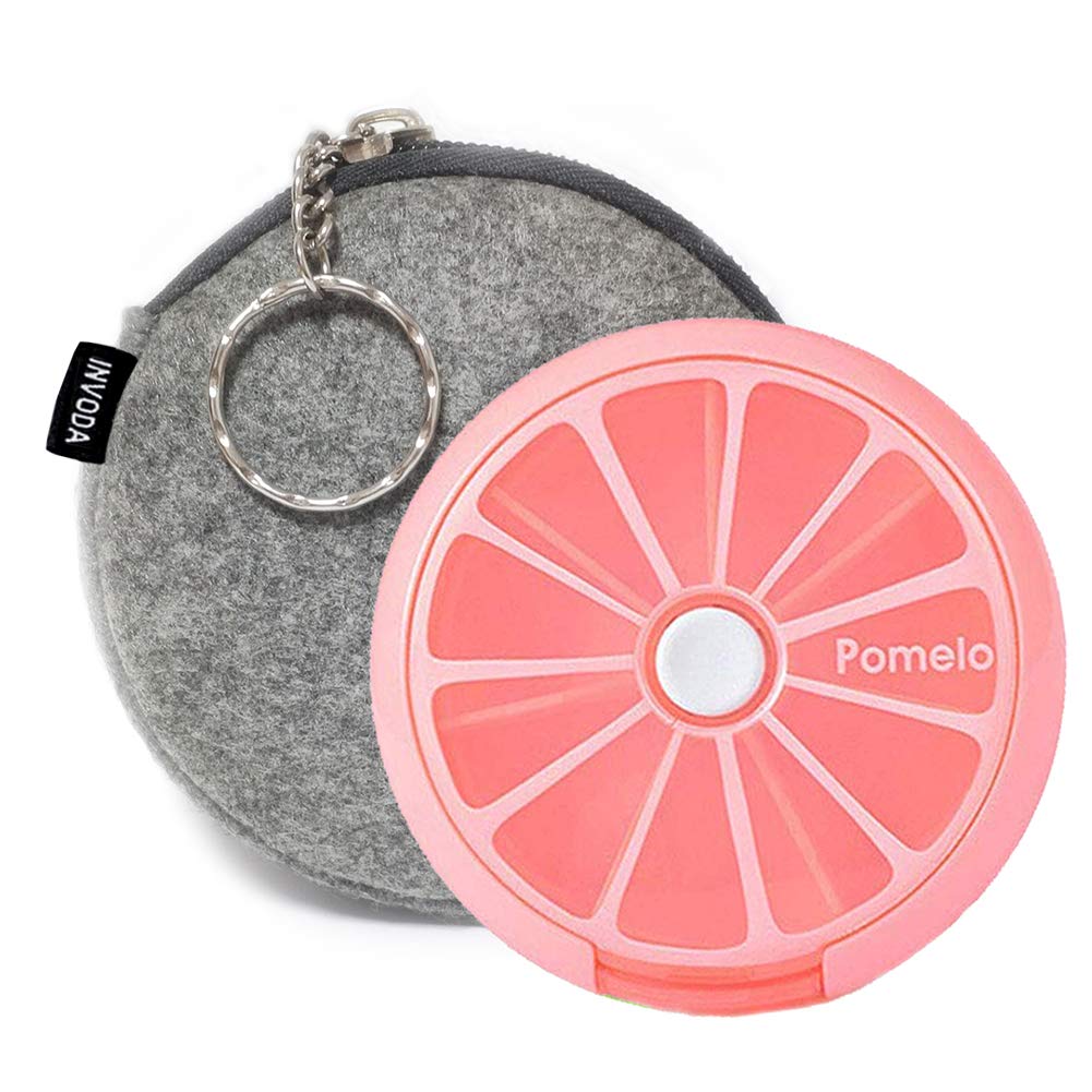 INVODA Pill Cases Pill Box Weekly 3 Times 7 Compartments Large Medicine Pill Organizer (Pomelo+Bag)
