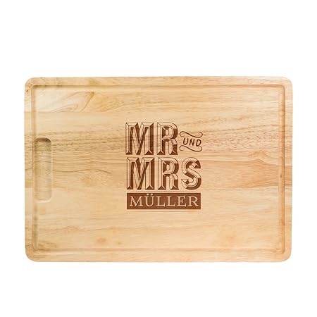 Crazy Kitchen Schneidebrett aus Holz mit Gravur zur Hochzeit – Mr und Mrs – Personalisiert mit [Namen] – Küchenbrett rechteck