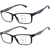 CARA Progressive Reading Glasses for Men Multifocus TR90 Readers, Extremely Lightweight Blue Light Blocking Eyeglasses 2 Pack(Black+Blue, +2.50)