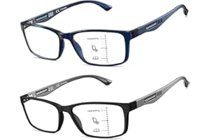 CARA OPTICAL CARA Progressive Reading Glasses for Men Multifocus TR90 Readers, Extremely Lightweight Blue Light Blocking Eyeglasses 2 Pack(Black+Blue, +2.50)