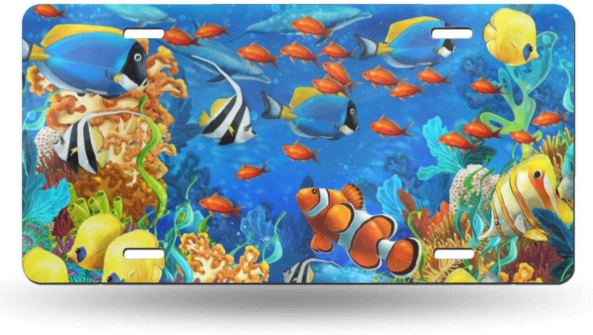 MSACRH License Plate Tropical Ocean Fishes Aluminum Metal License Plate Car Tag