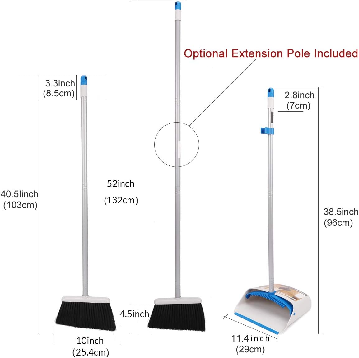 TreeLen Long Handle Broom and Dustpan Set,Upright Dust Pan Combo for Home, Kitchen, Room, Office, Lobby Floor Use Without Bending: Home & Kitchen
