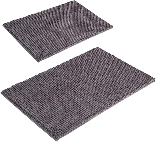 Amazon Com Cosyroom 2 Pack Non Slip Bath Mats Microfiber Shaggy Chenille Soft Bath Rugs For Bathroom Bathtub Shower Machine Washable Bathroom Rug Mat 31 X20 16 X24 Set Of 2 Dark Grey Home