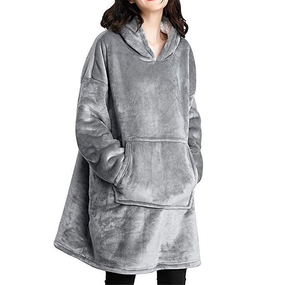 TRISTIN Hoodie Blanket Sweatshirt with Pocket Women Oversized Sherpa Unisex Ultra Soft Sherpa Fleece Warm Comfy Wearable Sweatshirt Grey