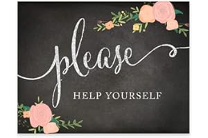 Andaz Press Wedding Party Signs, Chalkboard Pink Coral Floral Roses Print, 8.5x11-inch, Please Help Yourself Reception Dessert Table Sign, 1-Pack