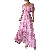 Floerns Women's Butterfly Short Sleeve Boho Maxi Dress Sweetheart Neck Vacation A Line Dresses