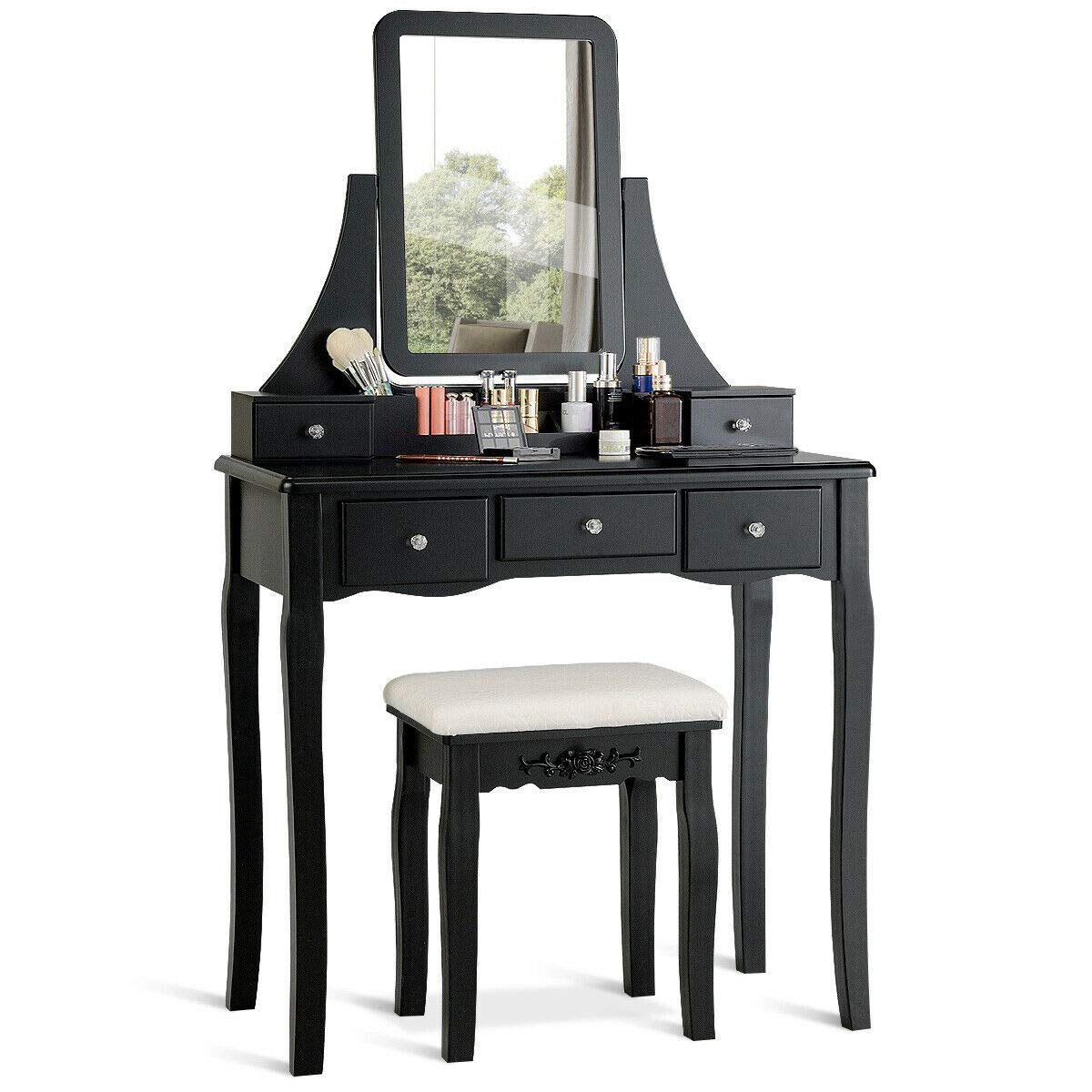 Amazon Com Black Mirror Makeup Dressing Table Vanity Desk Set