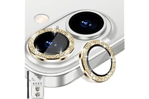 Rayorcon Camera Lens Protector for iPhone 16 & iPhone 16 Plus, Tempered Glass Lens Protector Aluminum Alloy Ring Camera Cover Fits for iPhone 16/iPhone 16 Plus (Glitter Gold)