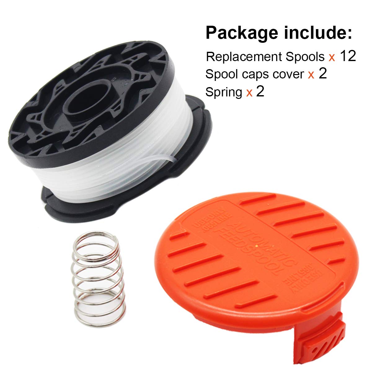 FARAER Replacement AF-100 Spool for Black and Decker Weed Eater with RC-100-P Spools Cap and Spring for AFS Trimmer,12 AF-100 Trimmer Spools,2 Spool Cap Cover,2 Spring