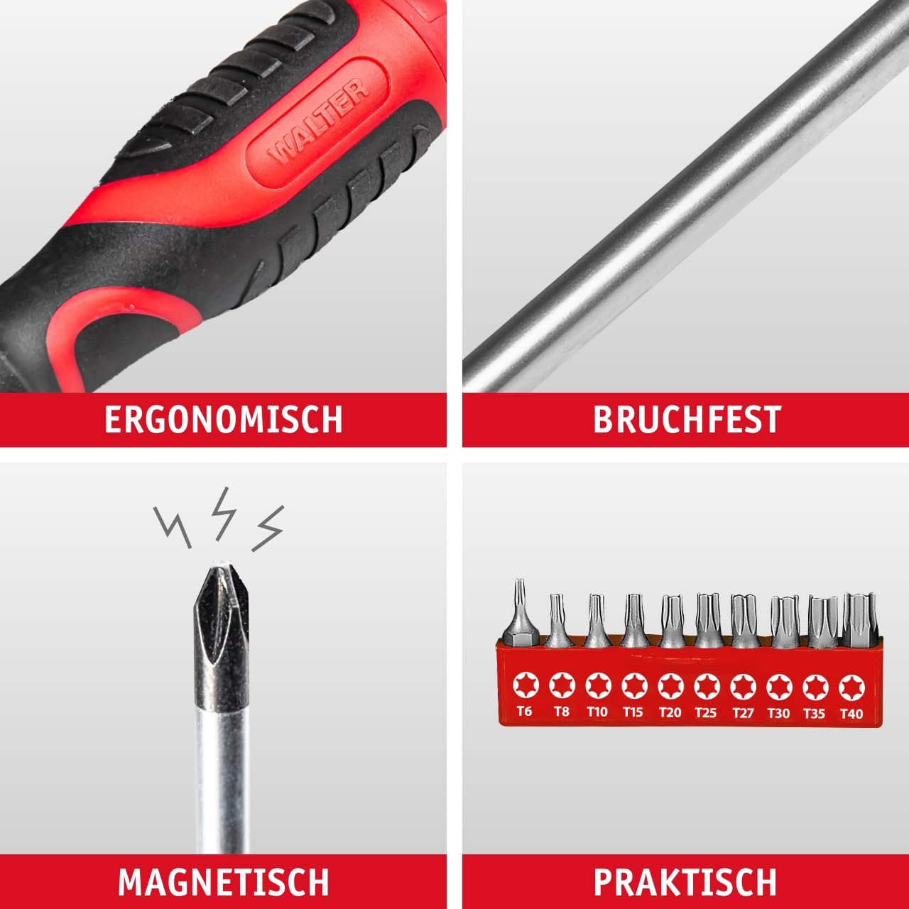 WALTER XXL Schraubendreher- & Bit-Set 100-teilig – Geschenk für Papa, Männer + Handwerker –inkl. Präzisions- & Winkelschraubendreher, Stecknüsse, Ratschen-Schrauber – Kreuzschlitz, Sechskant 6