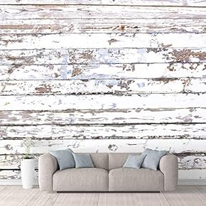 Wall Mural Grey-White Retro Wood Textured Paneling Removable Self-Adhesive Large Wallpaper - 66x96 inches