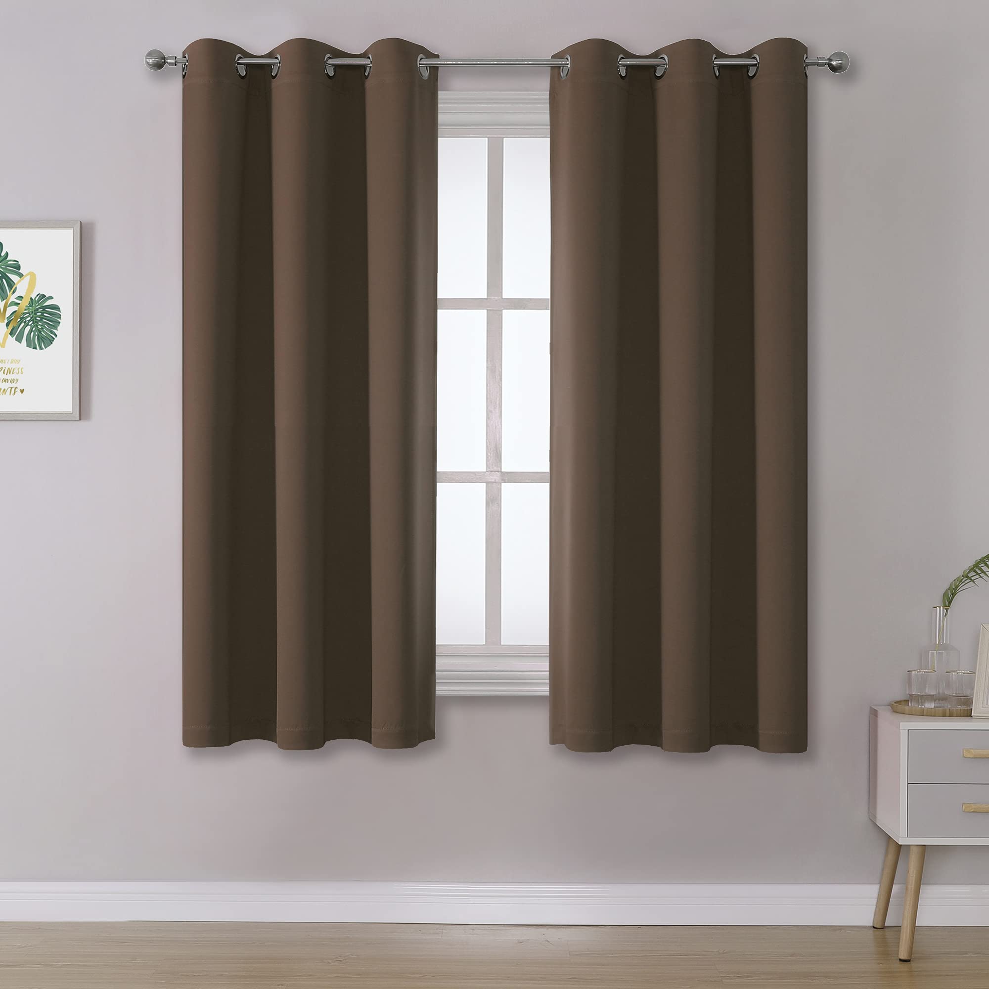 Chyhomenyc Brown Blackout Curtains - 36 Inch Thermal Insulated Short Curtains For Kitchen & Bathroom