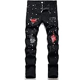 OIIIO Men's Patch Ripped Stretch Regular Fit Jean