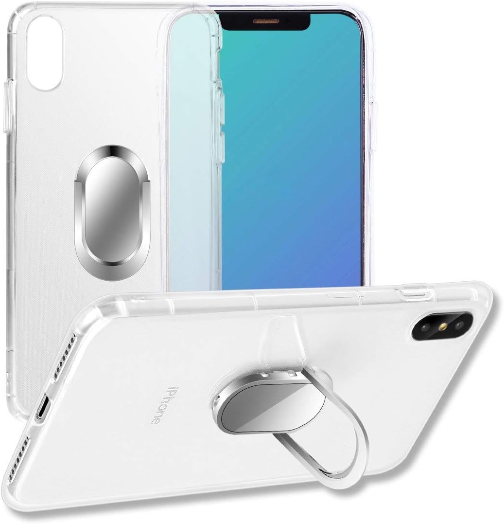 SPHLEAN iPhone X case,with Ring Holder Kickstand Function, 360 Degree Rotating Ring Holder Grip Case with Magnetic Car Mount Soft TPU Cover for iPhone 10 (Transparent)