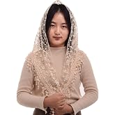 BLESSUME Medieval Headscarf Wimples Women Triangle Veil Classic Mantilla Soft Lace Chapel Veil