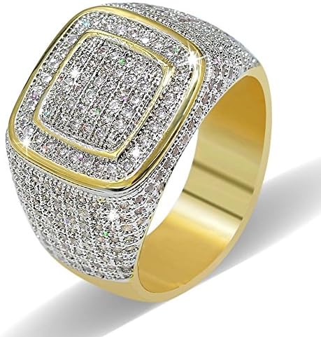 Yupha 18K Gold CLUSTER ICED OUT Lab Simulated Diamond Band MICROPAVE Mens Bling Ring (9)
