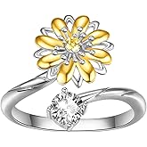 KINGWHYTE Daisy Rings 925 Sterling Silver Daisy Flower Rings with Cubic Zirconia Adjustable Daisy Open Rings Birthday Christmas Jewelry Gifts for Women