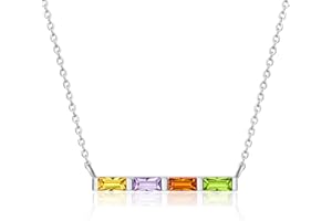 Personalized Birthstone Bar Necklace – Custom Baguette Gemstone Pendant in Gold or Silver – Dainty Layered Necklace for Women