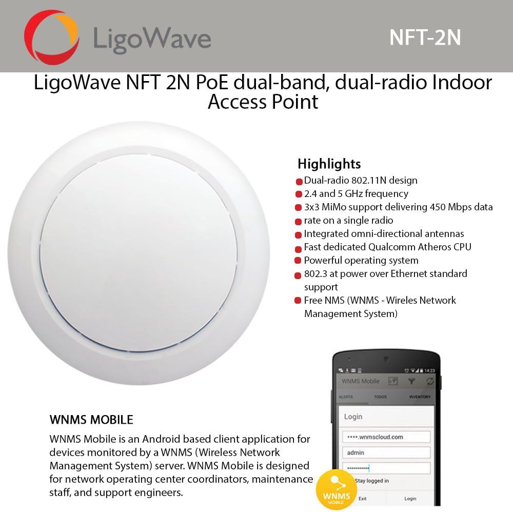 LigoWave NFT 2N dual-band, dual-radio MIMO 3x3 802.3af PoE Indoor Access Point