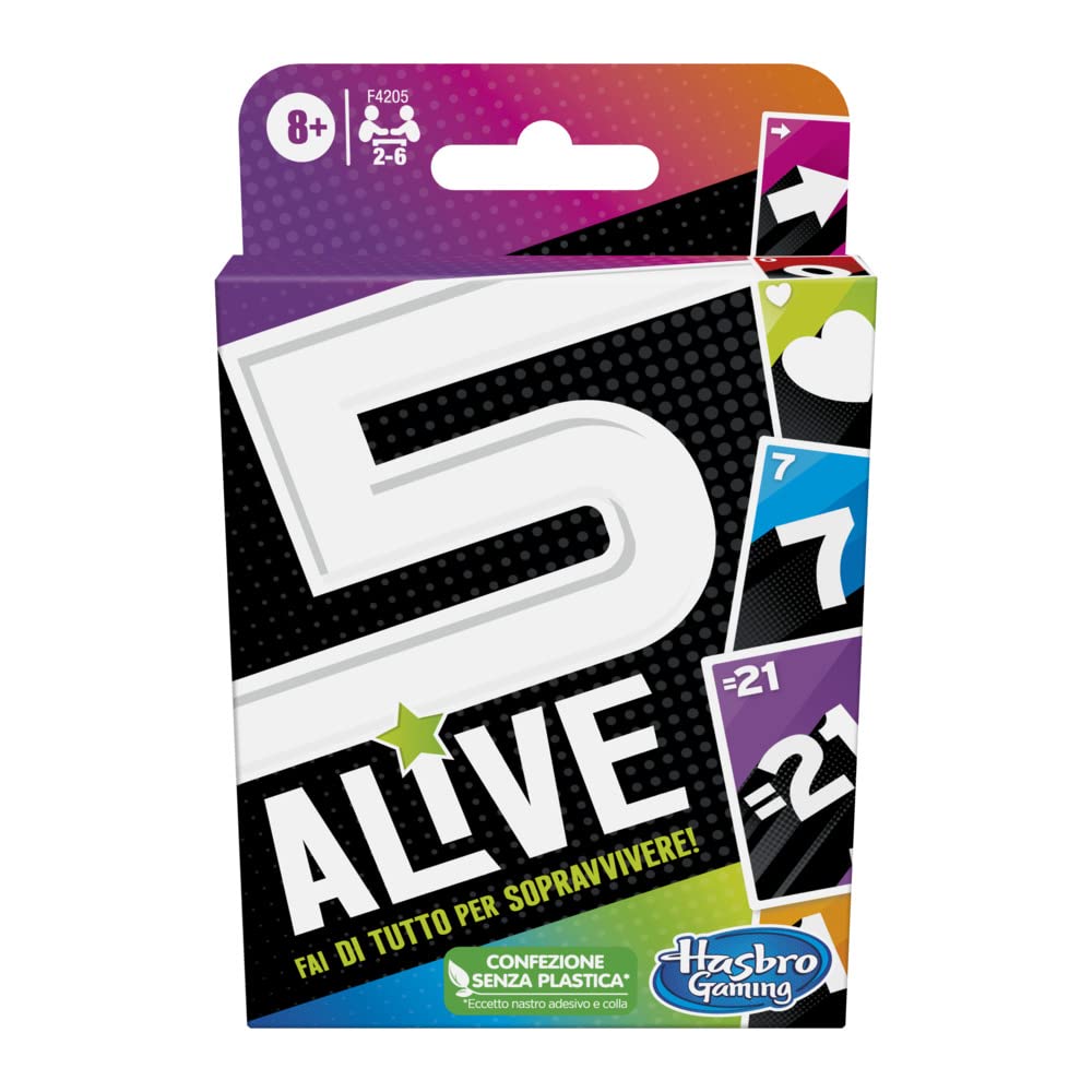 Hasbro Gaming 5 Alive Card Game, Fast Game for Children and Families, Family Game, Italian, Fast Card Game for 2-6 Players