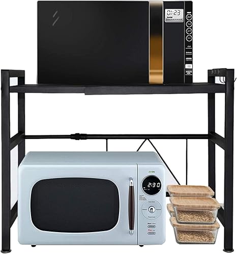 Amazon 電子レンジオーブンラック 電子レンジ棚伸縮式電子レンジ キッチンストーブパンメーカーラック 調整可能な棚付きスタンディング二重層収納ラック 調味料 スパイスラック オンライン通販