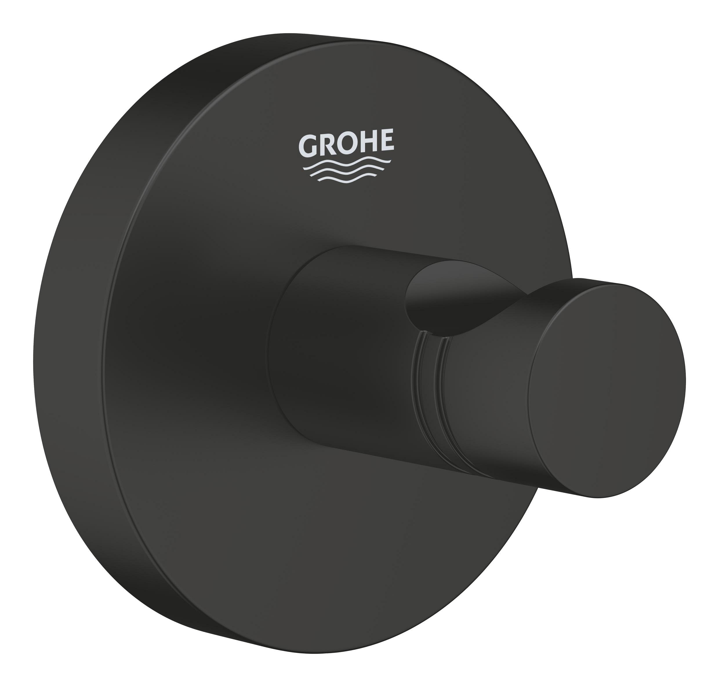 GROHE Start QuickFix Robe Hook (Metal, Concealed Fastening, Including Screws and Dowels, Extra Easy to Fit QuickGlue), Size 45 mm, Matt Black, 411732430