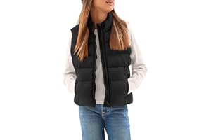 Haloumoning Girls Puffer Vest Kids Zip Up Padded Gilet Winter Quilted Jackets Fashion Outwear 5-14 Years