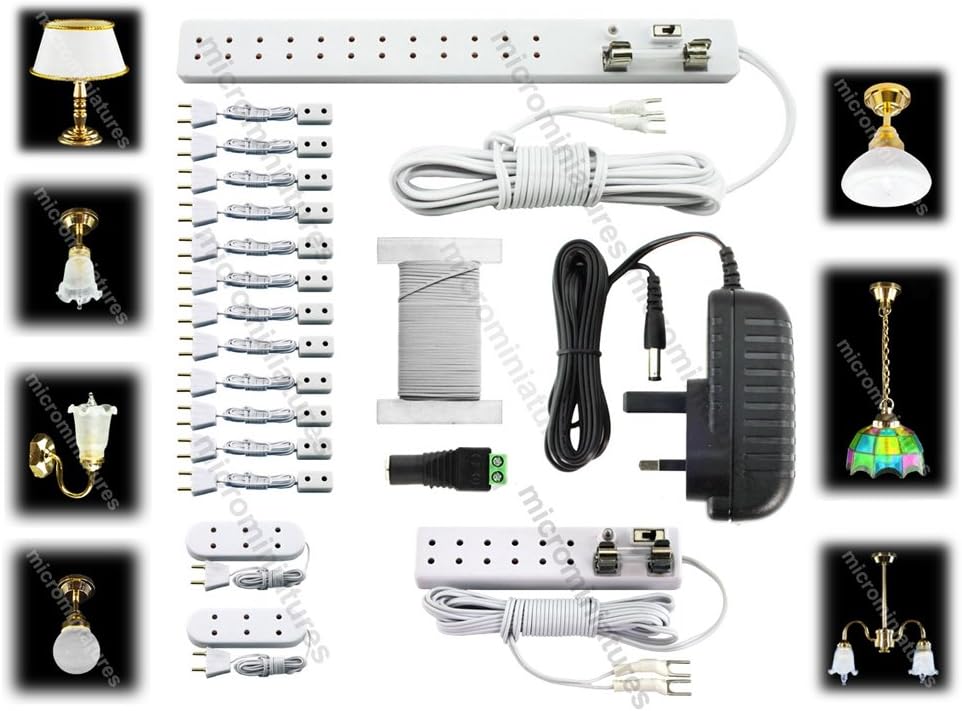Dolls House Lighting and Connectors Starter Kit with Lights & 2 amp Power Supply (Transformer) Ready for 40 Dolls hose Type Bulbs MM-100-072