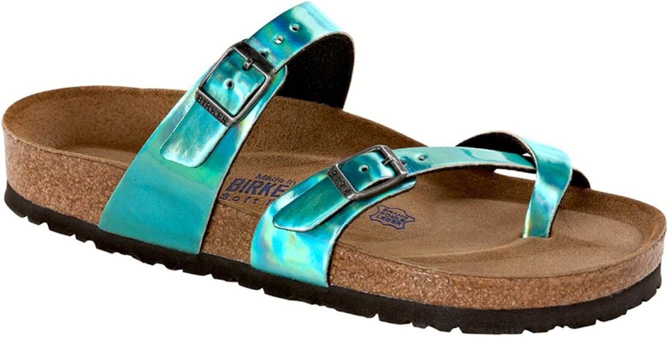 Amazon.com | Birkenstock Women's Mayari Soft Footbed Sandal Mirror Green Birko-Flor Size 37 M EU 