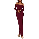 PRETTYGARDEN Womens Fall Sweater Dress 2026 Long Sleeve Off Shoulder Slit Maxi Bodycon Cocktail Party Dresses Spring Fashion