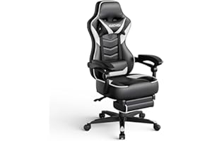 ARTETHYS Video Gaming Chair Racing Office - PU Leather High Back Ergonomic Adjustable Swivel Executive Computer Desk Task Large Size with Footrest,Headrest and Lumbar Suppor (White)