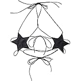 Caviotess Women's Metallic Holographic Star Bra Crop Top Lace Up Halter Bralette Bandeau Camisole