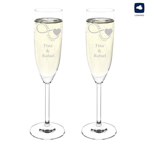 polar-effekt Hochzeitsgläser Hochzeitsgeschenke für Brautpaare - Leonardo 2 Sektgläser Personalisiert mit Gravur des Namens -