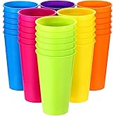 Suclain Set of 36 Colorful Reusable Plastic Cups 14 oz Kids Unbreakable Drinking Cup Bulk Stackable Water Tumblers Sets Large Tumbler for Dishwasher Safe Kitchen Ice Cafe Tea Party Supplies, 6 Colors
