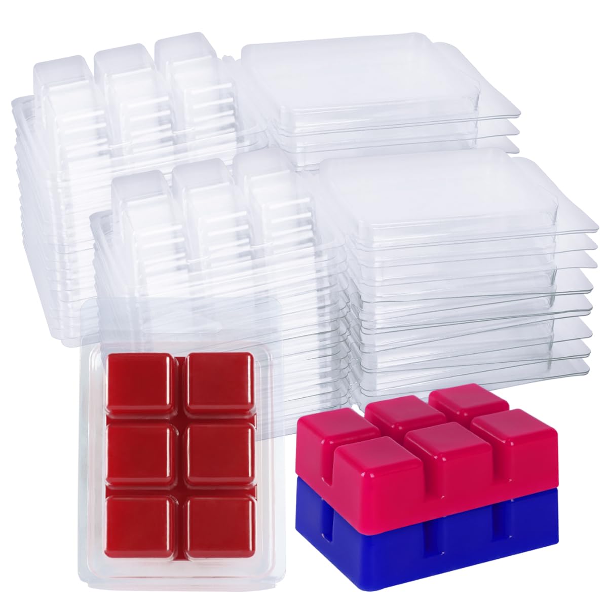 Photo 1 of 150 Packs Wax Melt Clamshells Molds, Clear Empty Plastic Cube Tray for Wickless Tarts Candles (Clear).