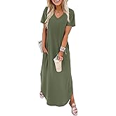 WIHOLL Women's Summer Short Sleeve Dresses Maxi Dress Vacation Beach Sundresses 2026 with Pockets