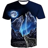 QCIV Wolf at Moon Shirt Mens Animal Wolves 3D Print Tshirt Short Sleeve