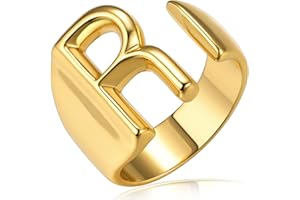 KeyStyle Bold Initial Letter Rings Adjustable, GoldChic Jewelry Women Gold Statement Ring Personalized Engraved Women’s Open Signet Ring for Party (Gold, White Gold, Black)