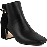 Jones New York Women’s Dress Booties with Block Heel and Gold Heel Accent, Side Zip Ankle Boots for Office & Evening Wear - Durling