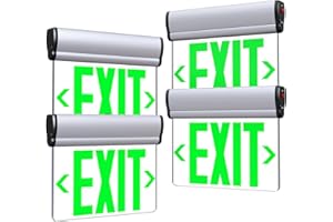 SASELUX Led Edge-Lit Exit Sign ,Brushed Aluminum Housing Single-Sided Clear Rotating Acrylic Panel,Hardwired Emergency Exit Signs with Battery Backup, 120V-347VAC,Green Led Emergency Exit Light for Business , UL Listed,Top/Side/Wall Mount(4 Pack)