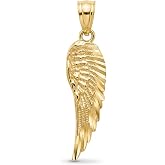 Solid Gold Diamond-cut Angel Wing Pendant - 10 Karat Gold Angel Wing Charm