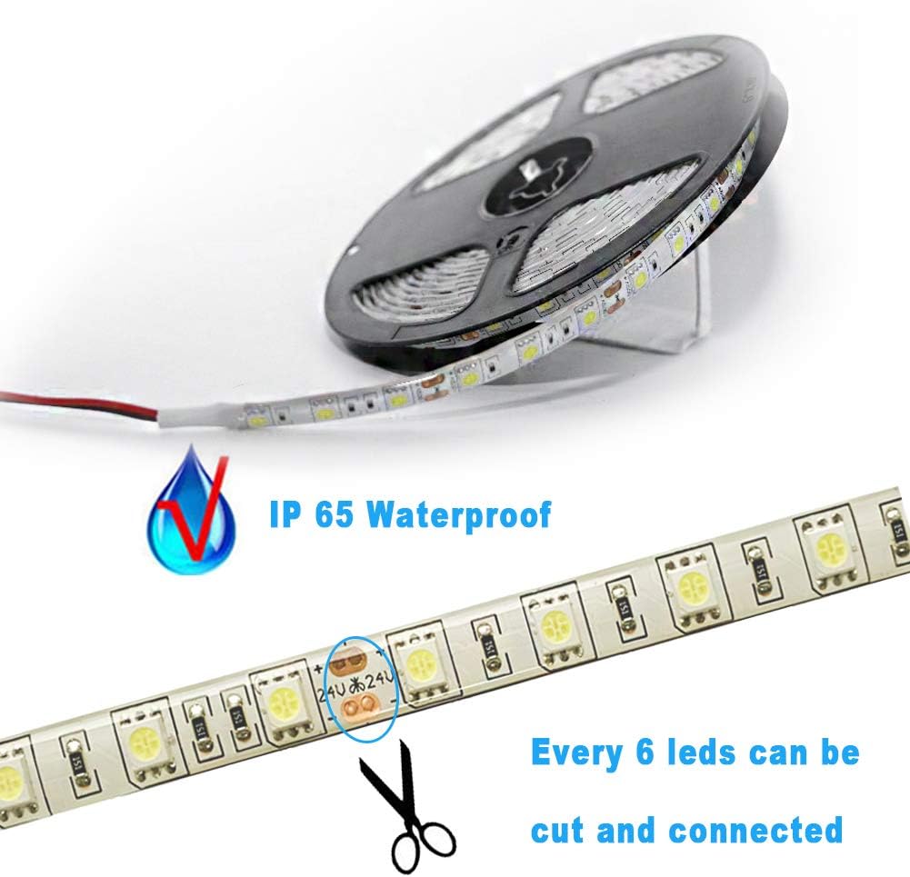 Tesfish 5m/Reel DC 24V 5050 White Color LED Strip Waterproof IP65 300 LEDs SMD 5050 LED Strip - Image 4
