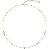 Freekiss Gold/Silver Necklace for Women, Dainty Chain Necklace 14K Gold Plated Station Choker Necklace Non Tarnish Small Cute Clover Flower CZ Diamond Necklaces Jewelry for Women Gifts