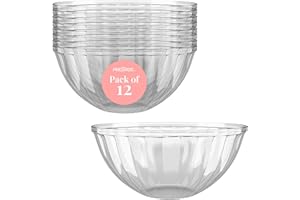 Clear Plastic Serving Bowls for Parties | 48 Oz. 12 Pack | Round Disposable Serving Bowls | Clear Chip Bowls | Party Snack Bo