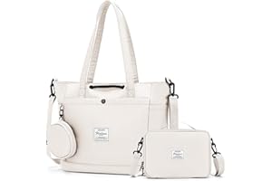 BJLFS Tote Bags for Women with Toiletry Bag Sets Carry on bag Handbag Waterproof Casual Travel Beach Bag Crossbody Bag for Gym Work Travel Shopping Off White