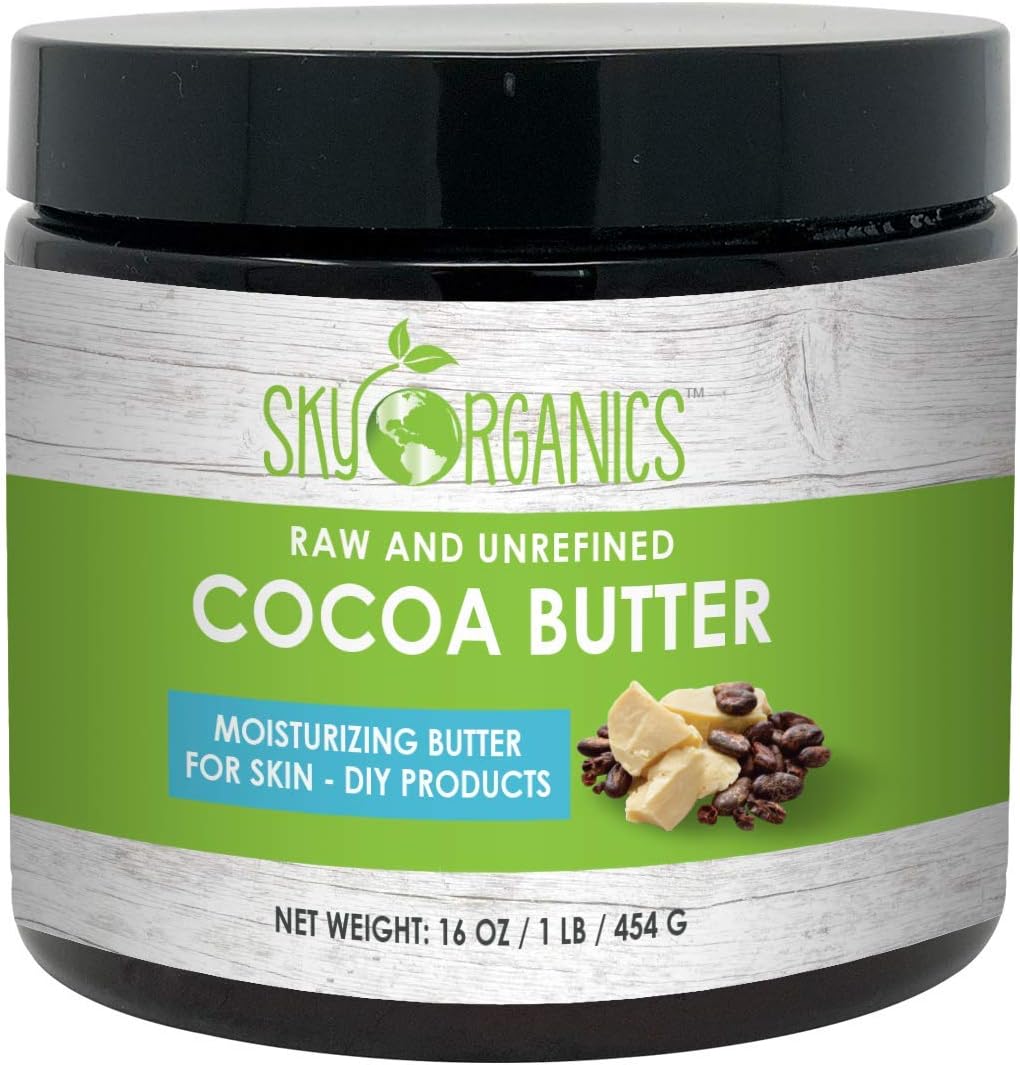 Organic Cocoa Butter By Sky Organics Unrefined, 100 Pure Raw Cocoa Butter 454g Skin