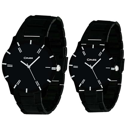 Beautiful Black Dial Watches Combo for Couples with Stainless Steel Strap