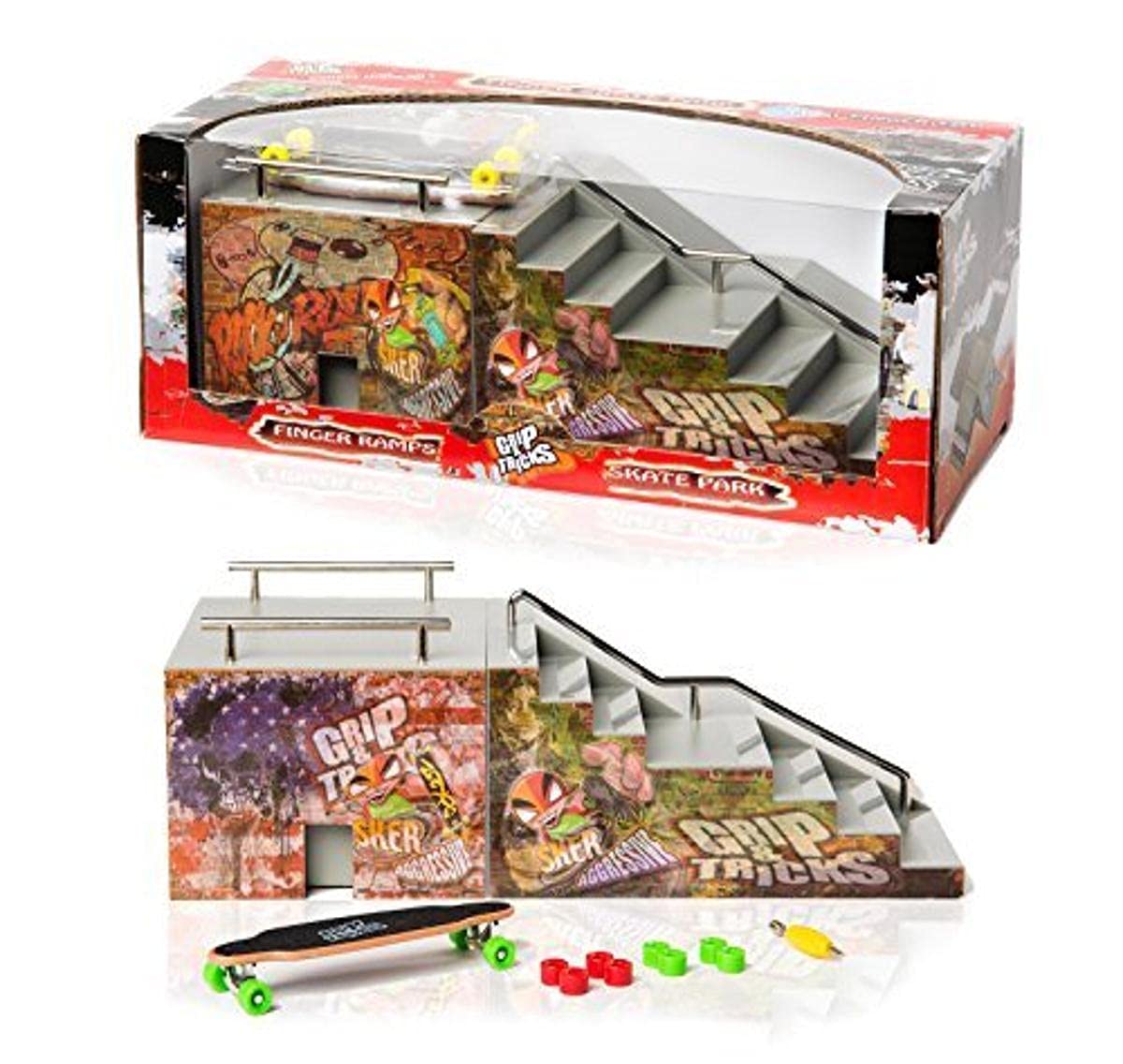 Grip & Tricks - RAMPS FINGER SKATE - FUNBOX AND STAIRS - Fingerboard - Penny Board : Dimensions: 28 X 12 X 10 cm
